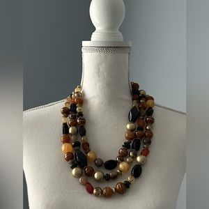 WOMENS CHICOS FAUX GLASS BEAD TIGER EYE TRIPLE STRAND STACKED 15” NECKLACE